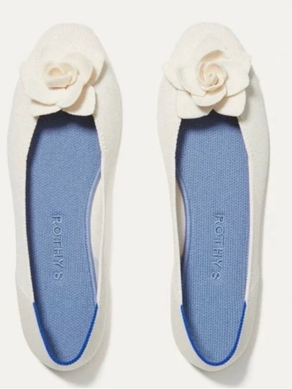 Rothy's Cream Floral Knit Ballet Flats with Blue Insole